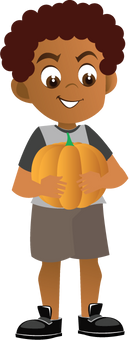 African American Child Holding a Pumpkin in Autumn Illustrat